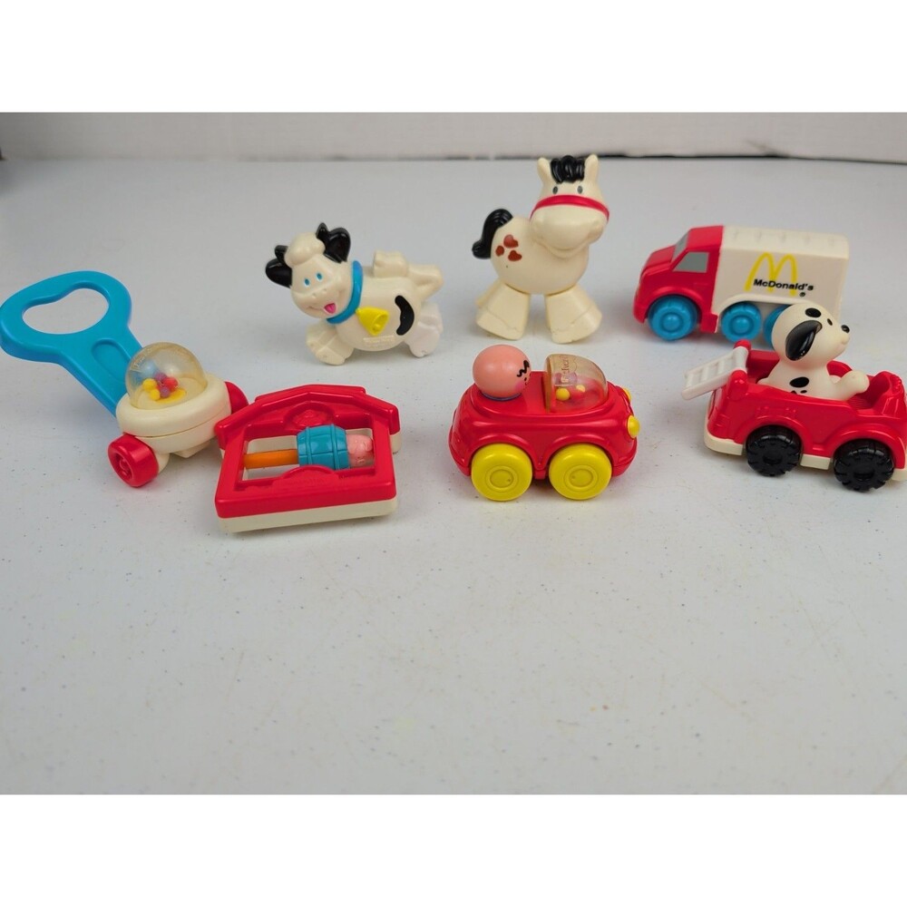 VTG McDonalds toys UNDER 3 toddler fisher price Cows puppy Cars Popper  lot 7